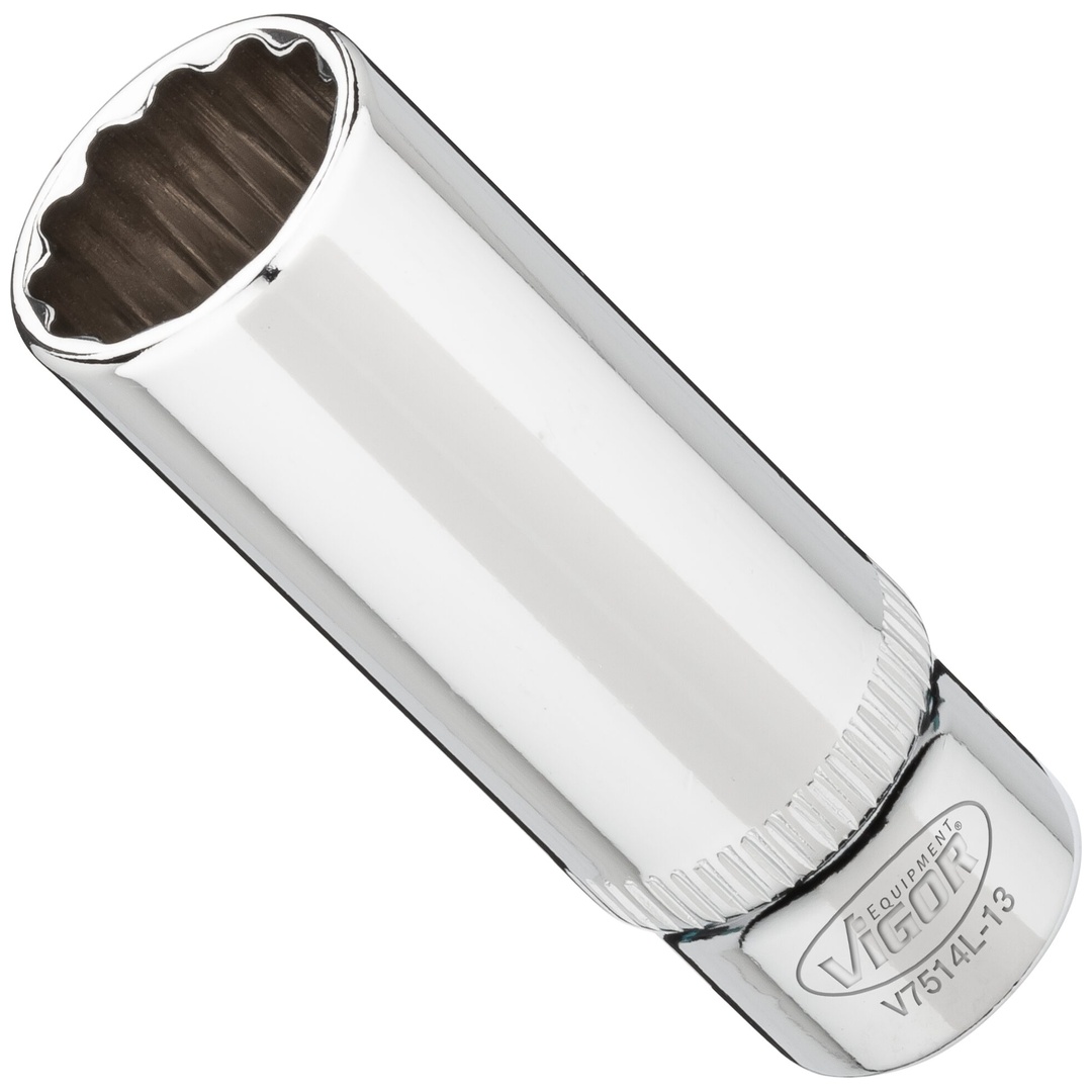 VIGOR Steckschlüsseleinsatz, lang, 1/4 (6,3 mm) Vierkant hohl, Außen Doppelsechskant Profil, SW 13 mm
