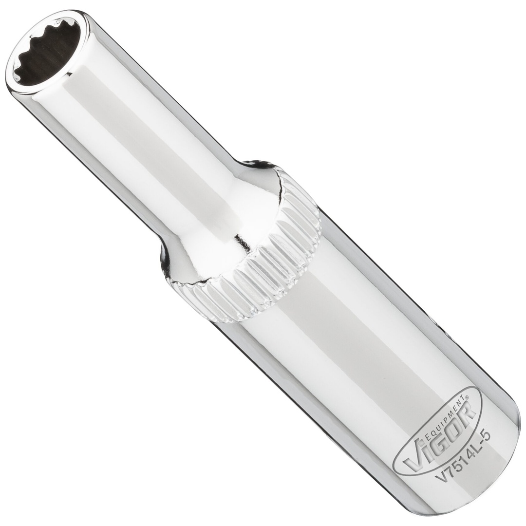 VIGOR Steckschlüsseleinsatz, lang, 1/4 (6,3 mm) Vierkant hohl, Außen Doppelsechskant Profil, SW 5 mm