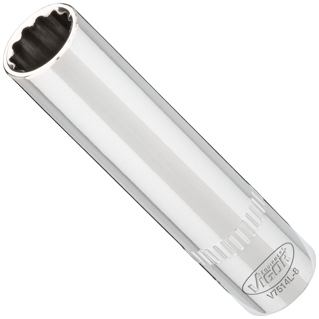 VIGOR Steckschlüsseleinsatz, lang, 1/4 (6,3 mm) Vierkant hohl, Außen Doppelsechskant Profil, SW 8 mm