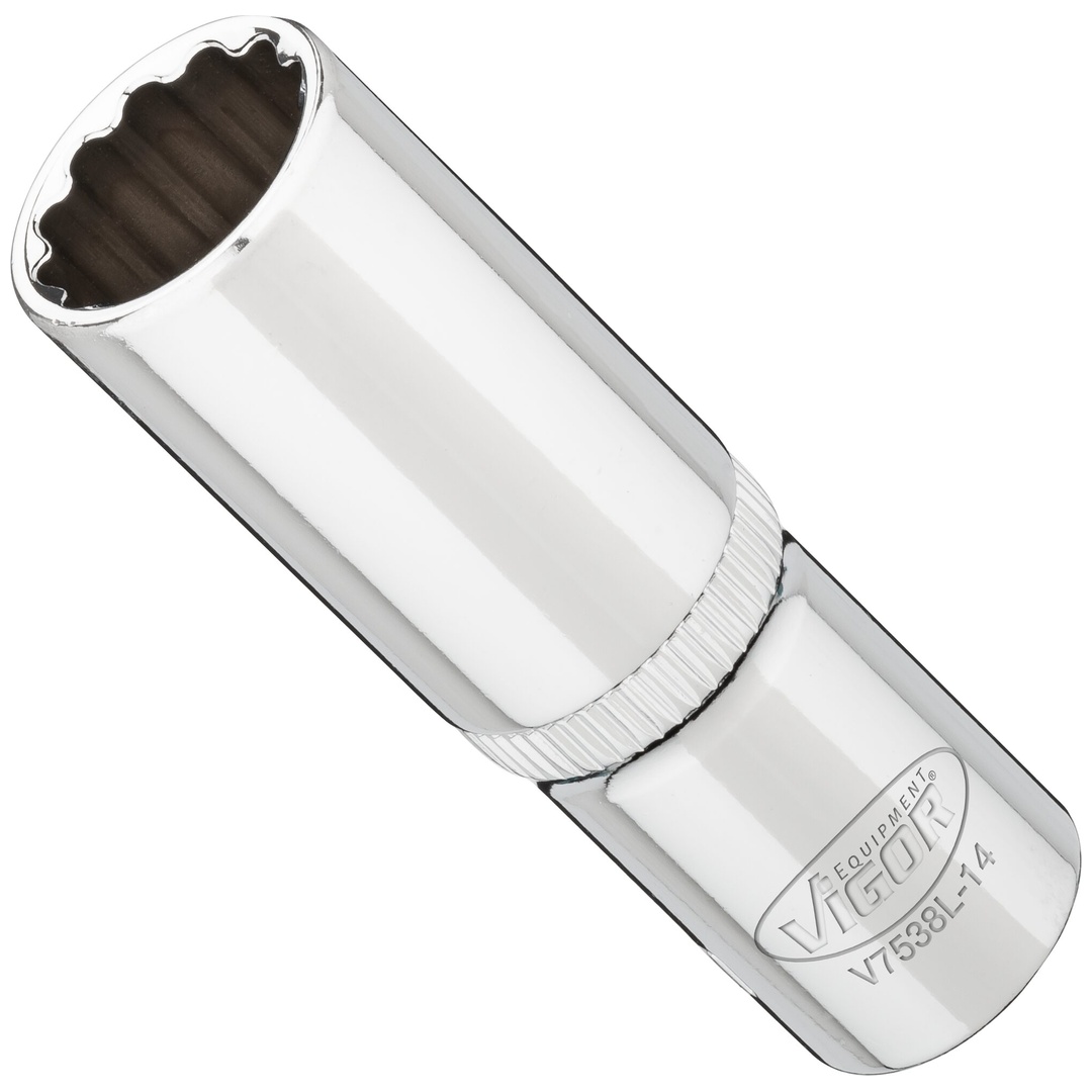 VIGOR Steckschlüsseleinsatz, lang, 3/8 (10 mm) Vierkant hohl, Außen Doppelsechskant Profil, SW 14 mm