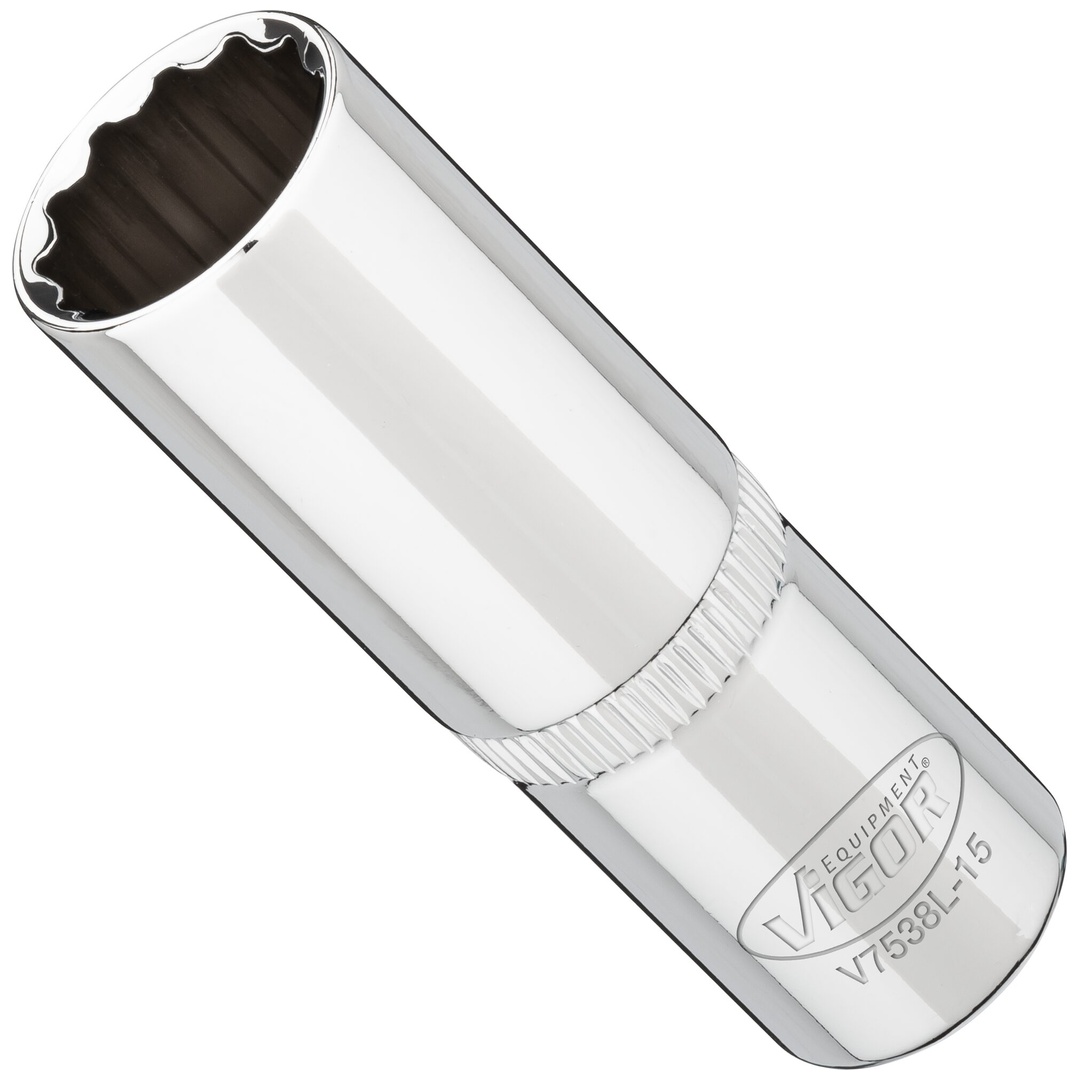 VIGOR Steckschlüsseleinsatz, lang, 3/8 (10 mm) Vierkant hohl, Außen Doppelsechskant Profil, SW 15 mm