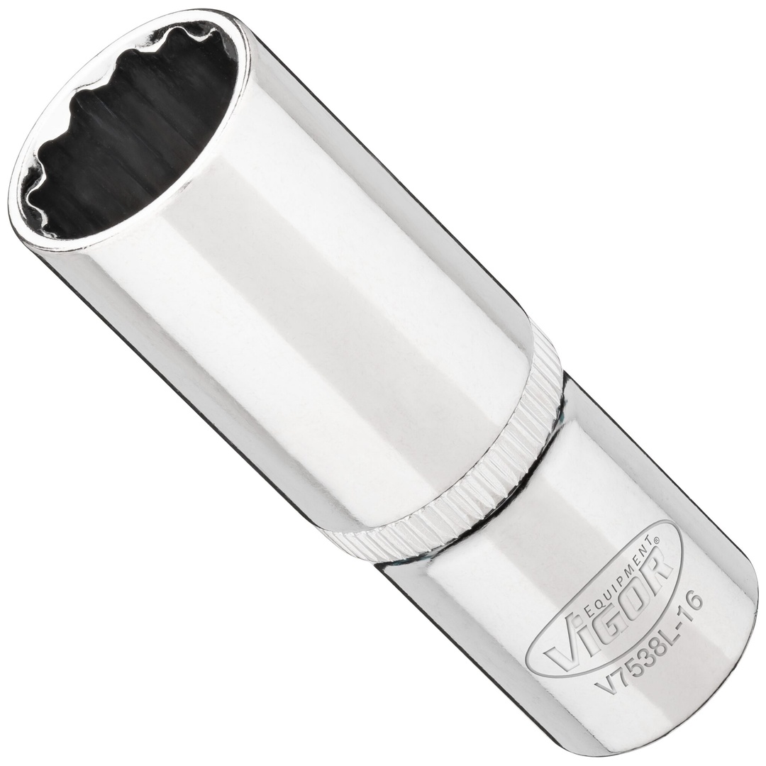VIGOR Steckschlüsseleinsatz, lang, 3/8 (10 mm) Vierkant hohl, Außen Doppelsechskant Profil, SW 16 mm