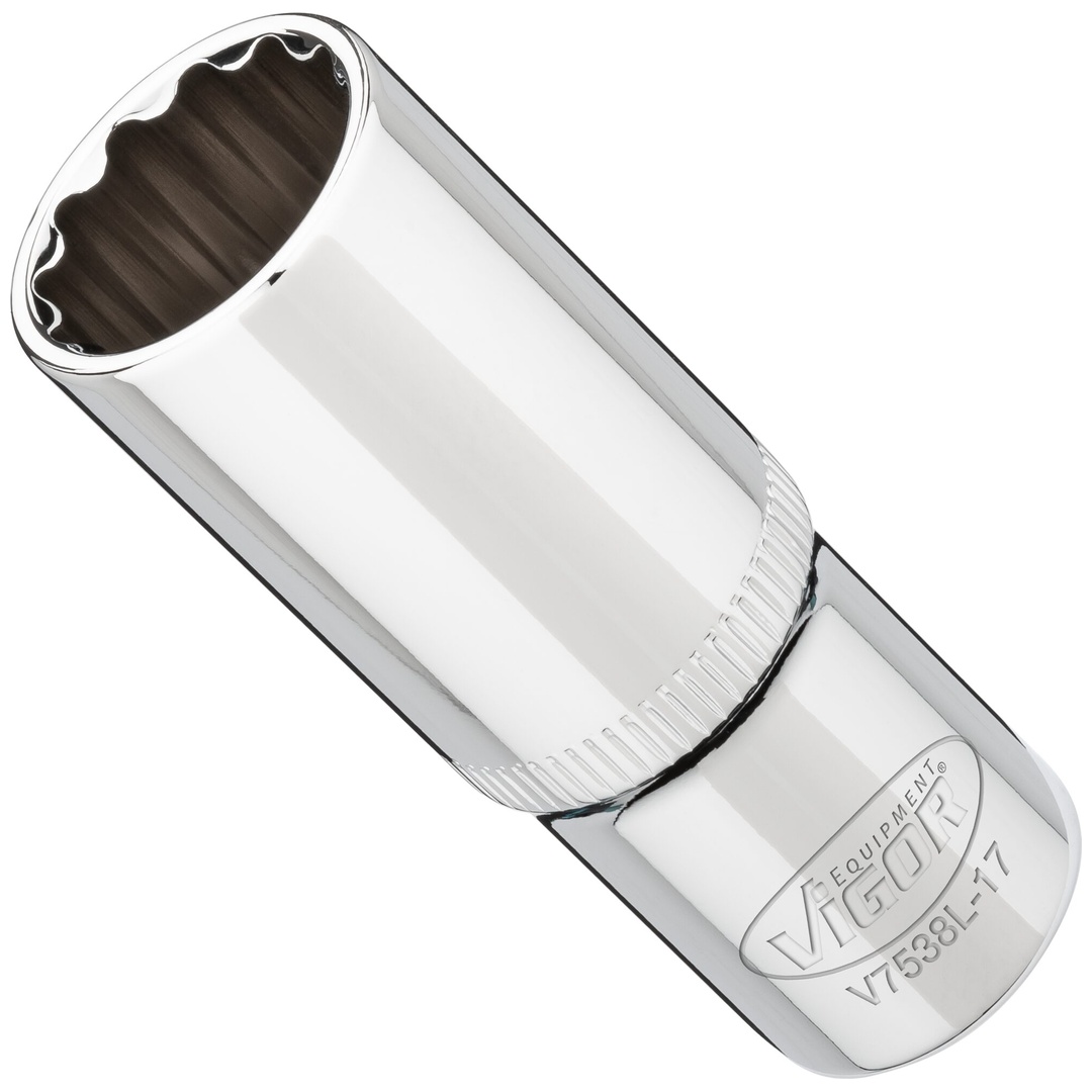 VIGOR Steckschlüsseleinsatz, lang, 3/8 (10 mm) Vierkant hohl, Außen Doppelsechskant Profil, SW 17 mm