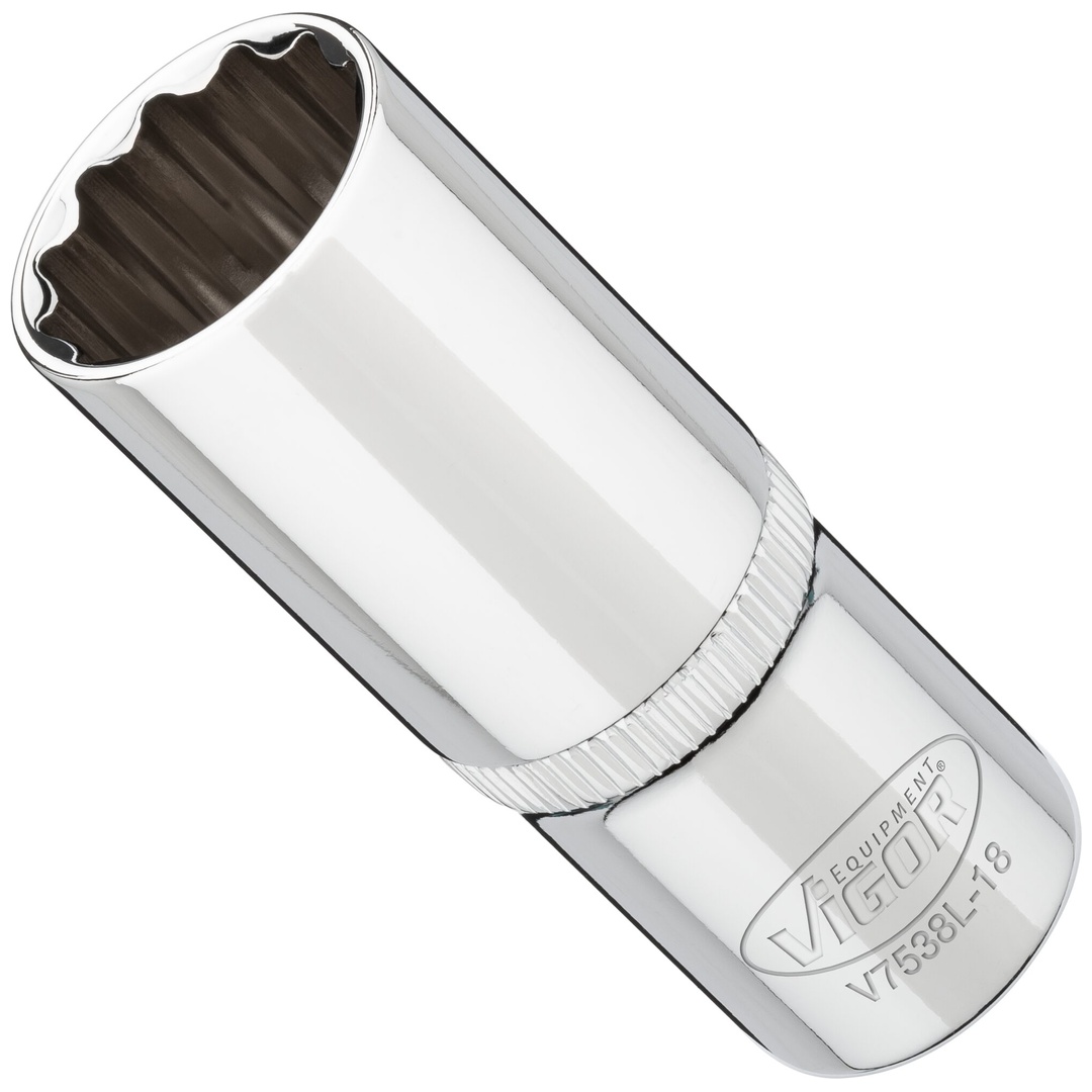 VIGOR Steckschlüsseleinsatz, lang, 3/8 (10 mm) Vierkant hohl, Außen Doppelsechskant Profil, SW 18 mm