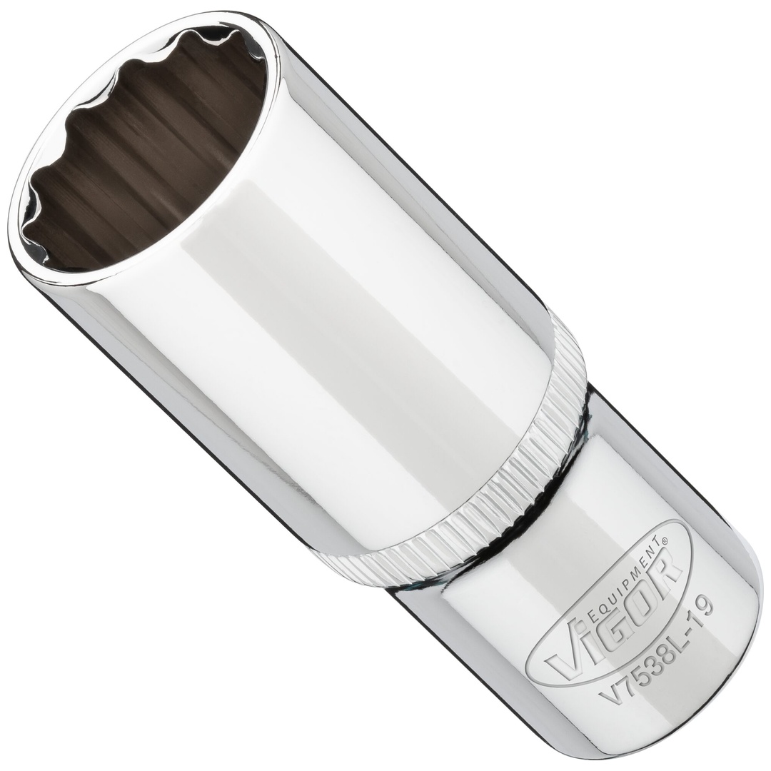 VIGOR Steckschlüsseleinsatz, lang, 3/8 (10 mm) Vierkant hohl, Außen Doppelsechskant Profil, SW 19 mm