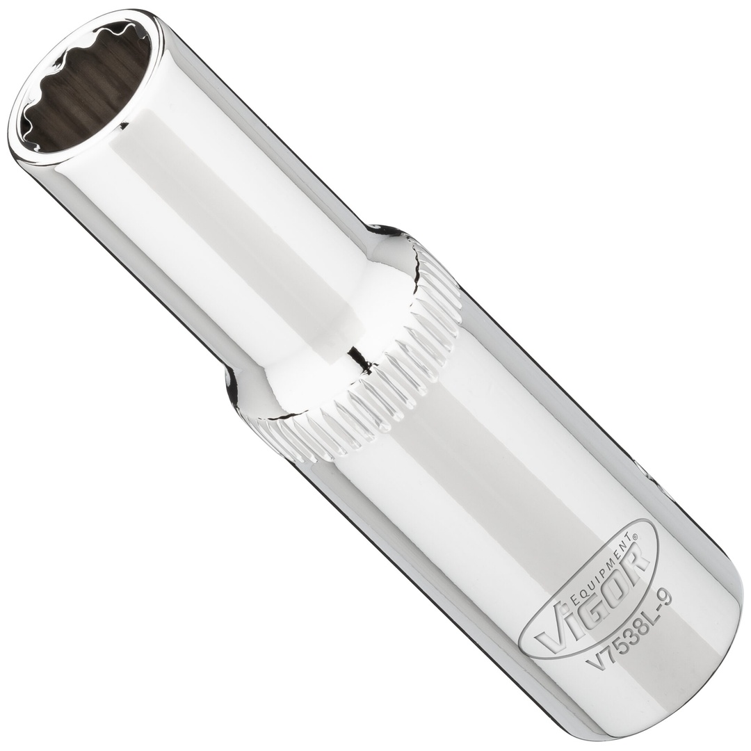 VIGOR Steckschlüsseleinsatz, lang, 3/8 (10 mm) Vierkant hohl, Außen Doppelsechskant Profil, SW 9 mm