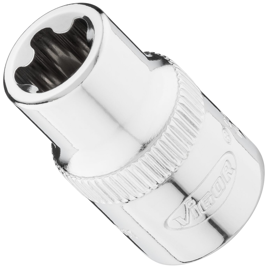VIGOR Steckschlüsseleinsatz, 3/8 (10 mm) Vierkant hohl, Außenprofil mit 5 abgerundeten Flanken (TX-ähnlich), SW E11+