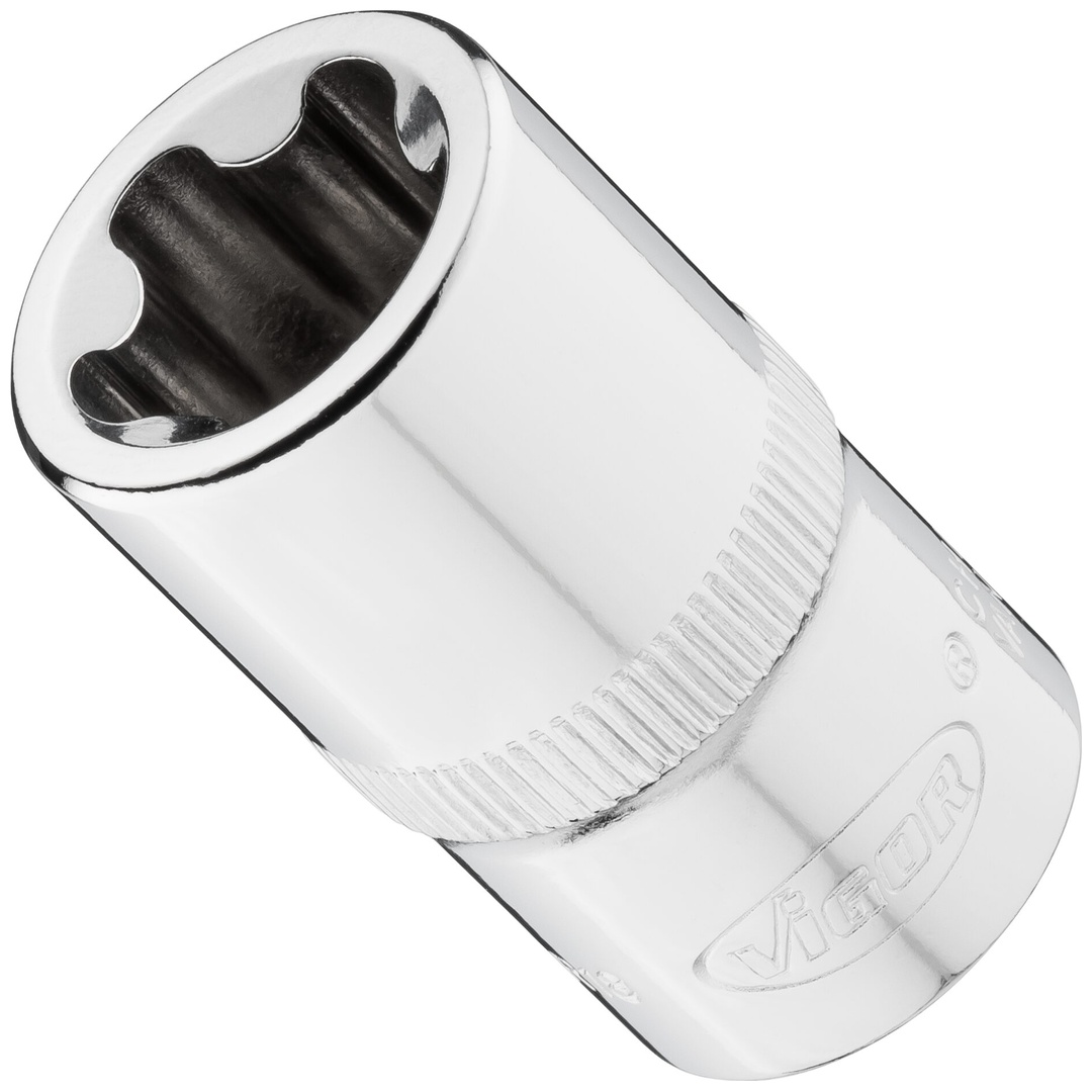 VIGOR Steckschlüsseleinsatz, 1/2 (12,5 mm) Vierkant hohl, Außenprofil mit 5 abgerundeten Flanken (TX-ähnlich), SW E18+