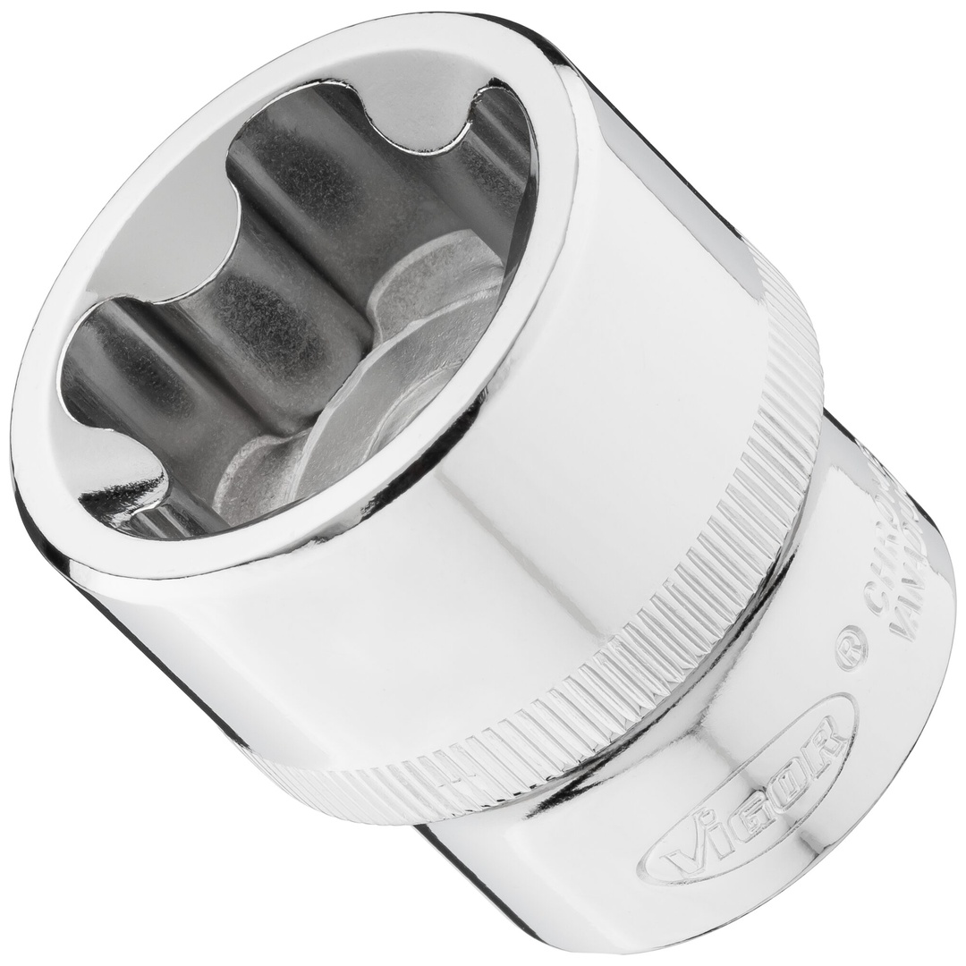 VIGOR Steckschlüsseleinsatz, 1/2 (12,5 mm) Vierkant hohl, Außenprofil mit 5 abgerundeten Flanken (TX-ähnlich), SW E32+