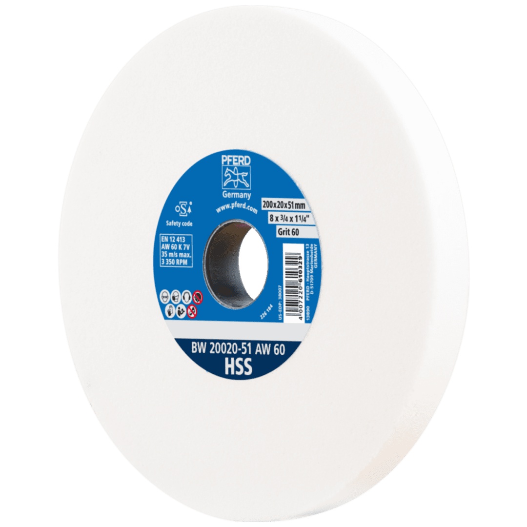 PFERD TOOLS Schleifbockscheibe Ø 200x20mm Bohrung-Ø 51 mm A60 zum Schärfen von HSS-Bohrern