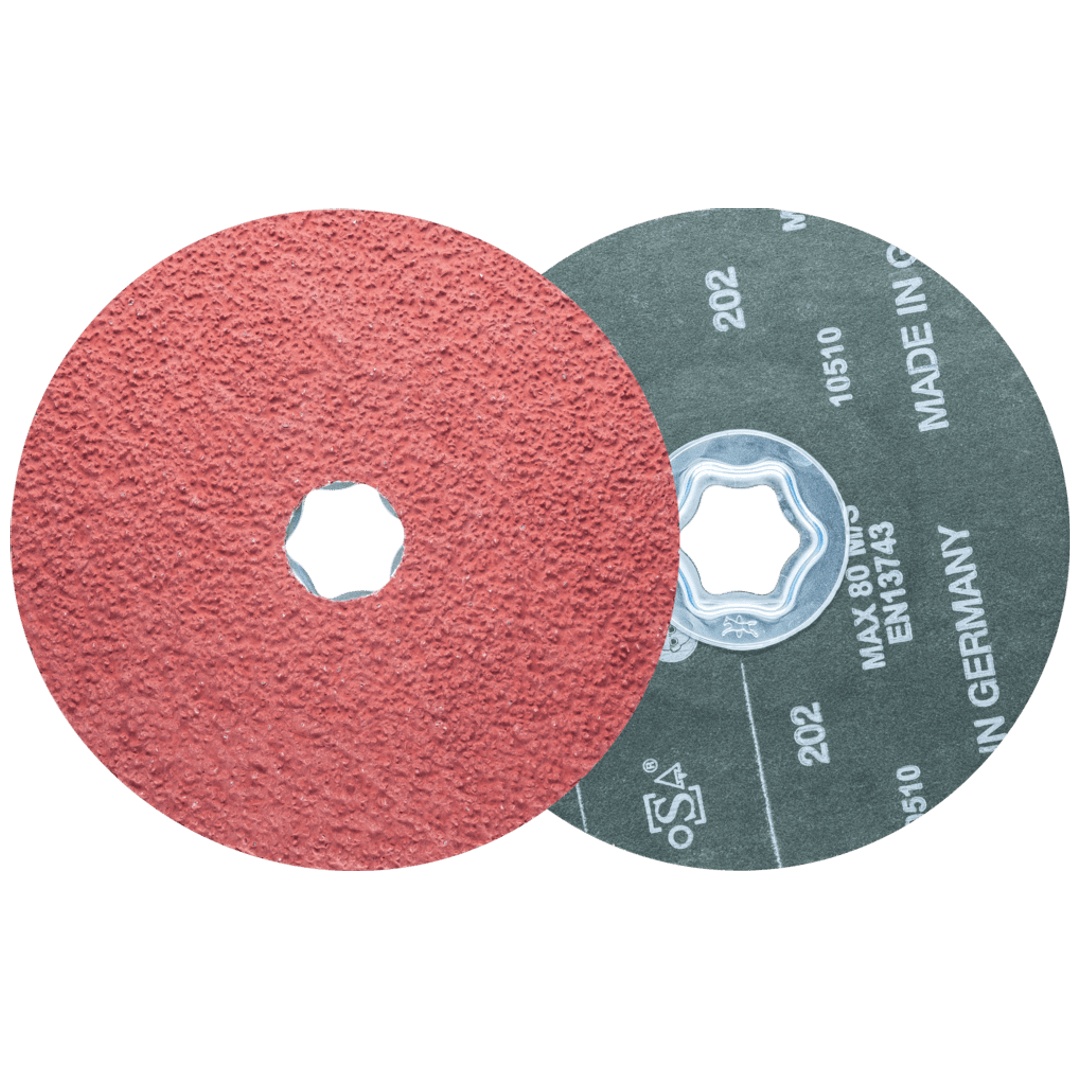 PFERD TOOLS COMBICLICK Keramikkorn Fiberscheibe Ø 125 mm CO-COOL24 für kühlsten Schliff auf Edelstahl