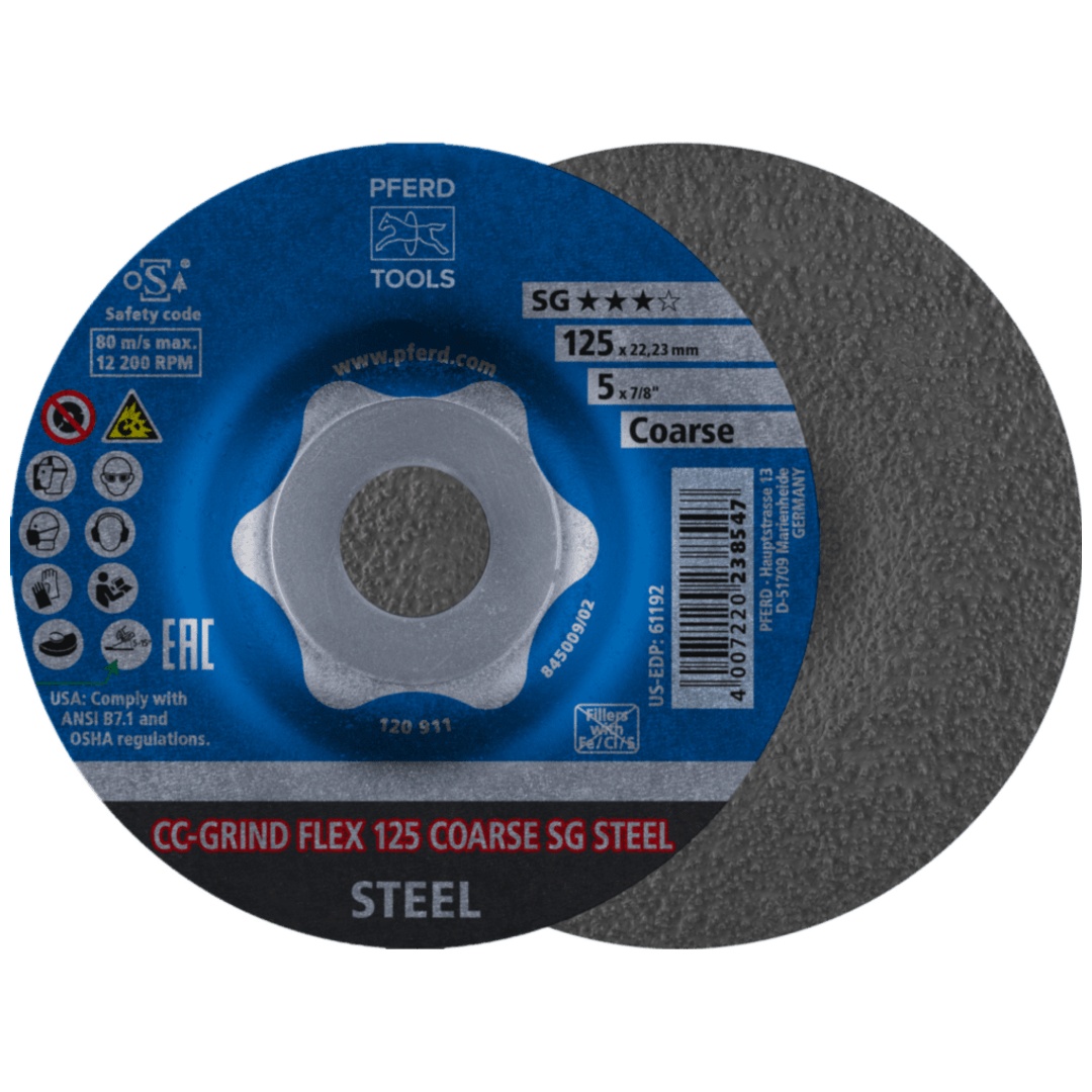 PFERD TOOLS CC-GRIND FLEX Schleifscheibe 125x22,23 mm COARSE Leistungslinie SG STEEL für Stahl