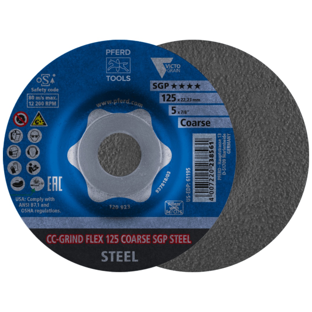 PFERD TOOLS CC-GRIND FLEX Schleifscheibe 125x22,23 mm COARSE Speziallinie SGP STEEL für Stahl
