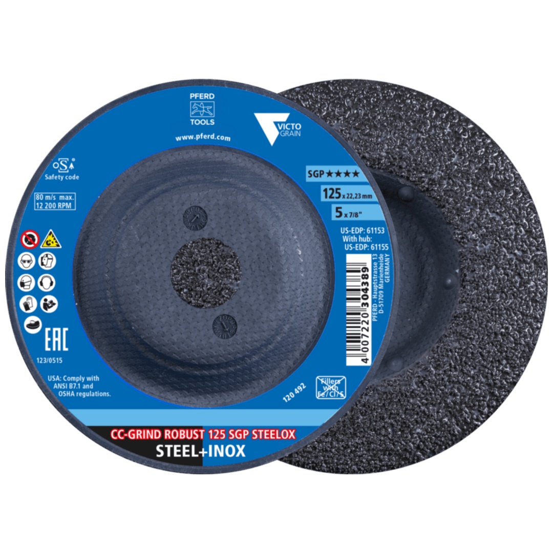 PFERD TOOLS CC-GRIND ROBUST Schleifscheibe 125x22,23 mm Speziallinie SGP STEELOX für Stahl/Edelstahl