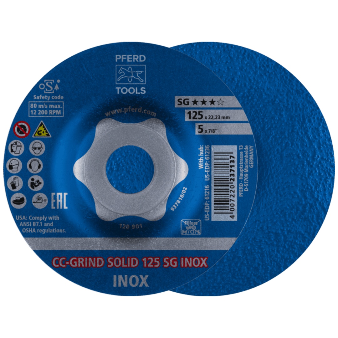 PFERD TOOLS CC-GRIND SOLID Schleifscheibe 125x22,23 mm COARSE Leistungslinie SG INOX für Edelstahl