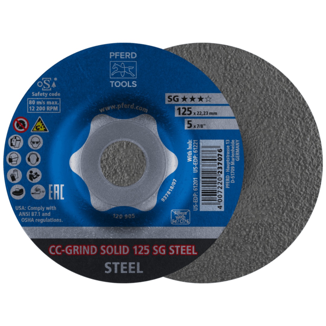 PFERD TOOLS CC-GRIND SOLID Schleifscheibe 125x22,23 mm COARSE Leistungslinie SG STEEL für Stahl