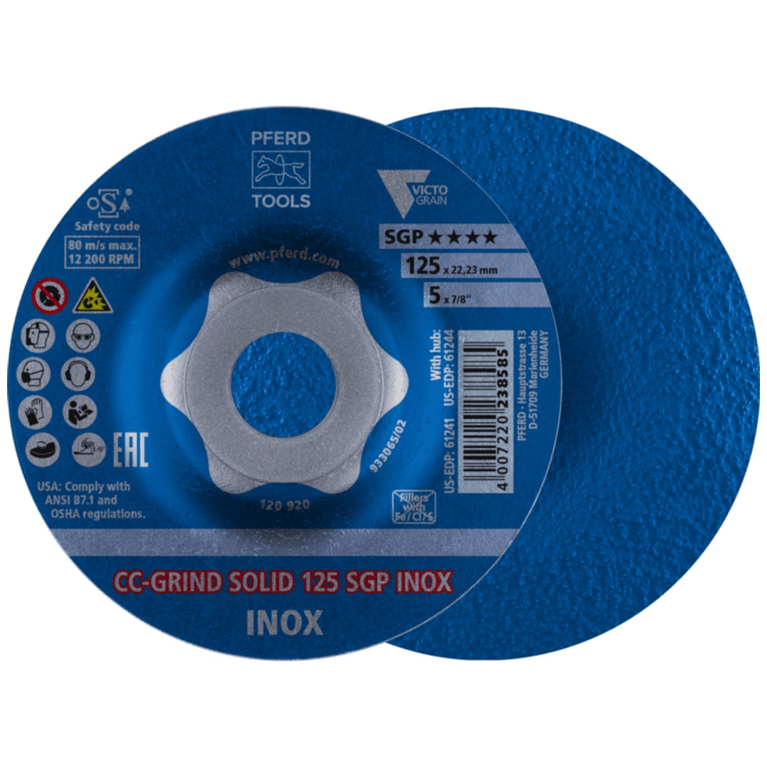 PFERD TOOLS CC-GRIND SOLID Schleifscheibe 125x22,23 mm COARSE Speziallinie SGP INOX für Edelstahl