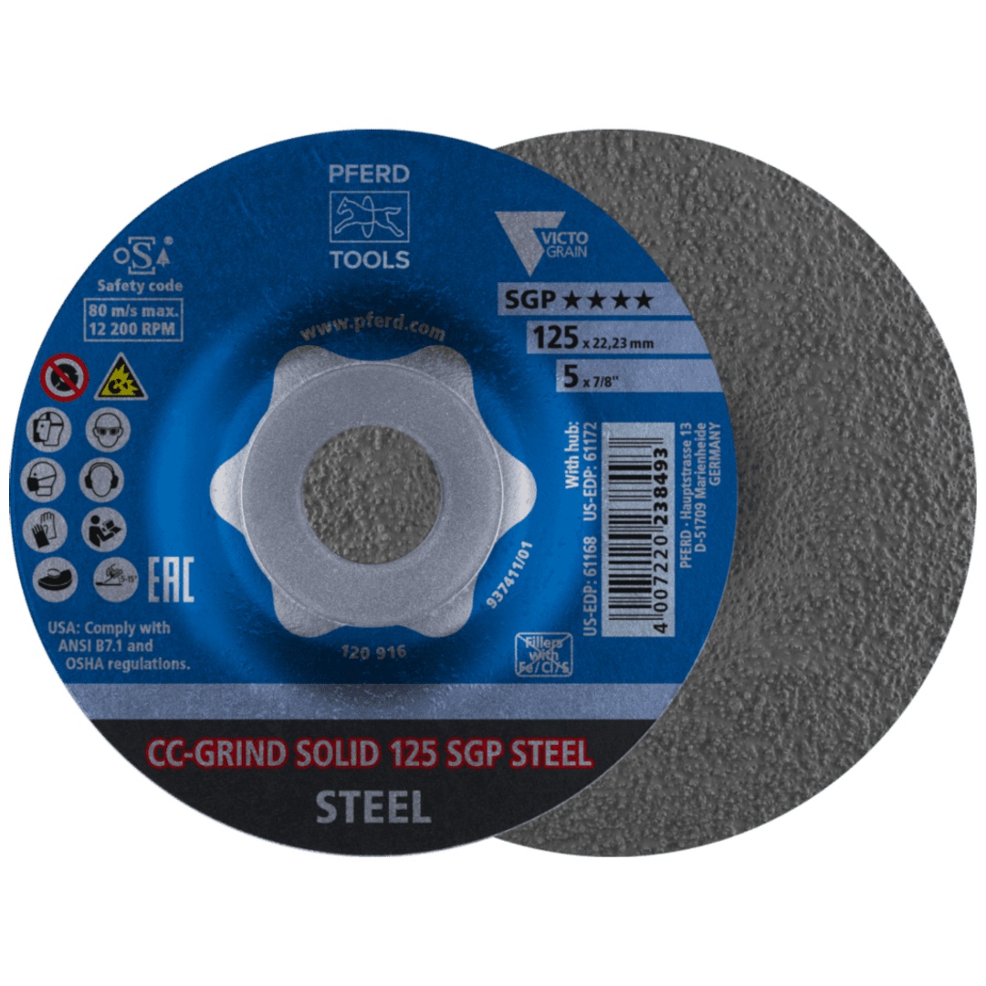 PFERD TOOLS CC-GRIND SOLID Schleifscheibe 125x22,23 mm COARSE Speziallinie SGP STEEL für Stahl