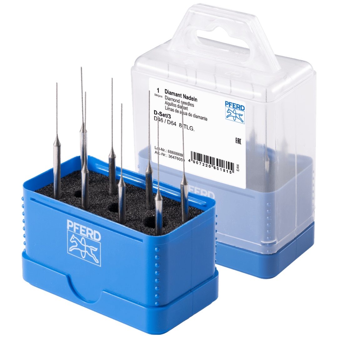 PFERD TOOLS Diamant-Nadeln-Set 8-tlg. Ø 0,42-0,72 mm Schaft-Ø3 mm D46/64 (fein)