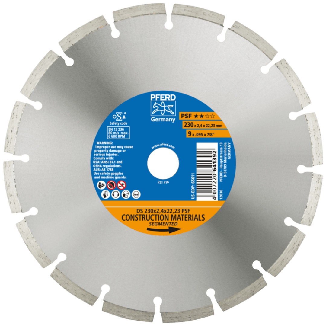 PFERD TOOLS Diamant-Trennscheibe DS 230x2,4x22,23 mm PSF für schnelles Trennen von Stein und Beton