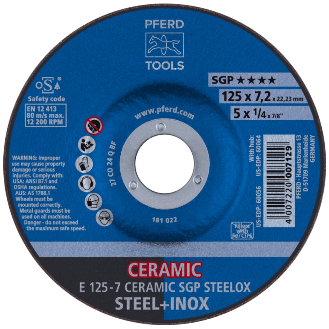 PFERD TOOLS Schruppscheibe E 125x7,2x22,23 mm CERAMIC Leistungslinie SG STEELOX für Stahl/Edelstahl