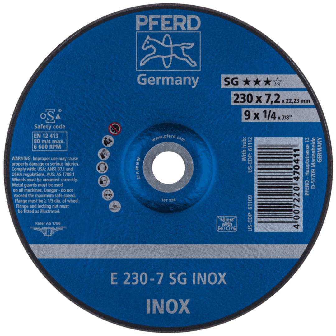 PFERD TOOLS Schruppscheibe E 230x7,2x22,23 mm Leistungslinie SG INOX für Edelstahl