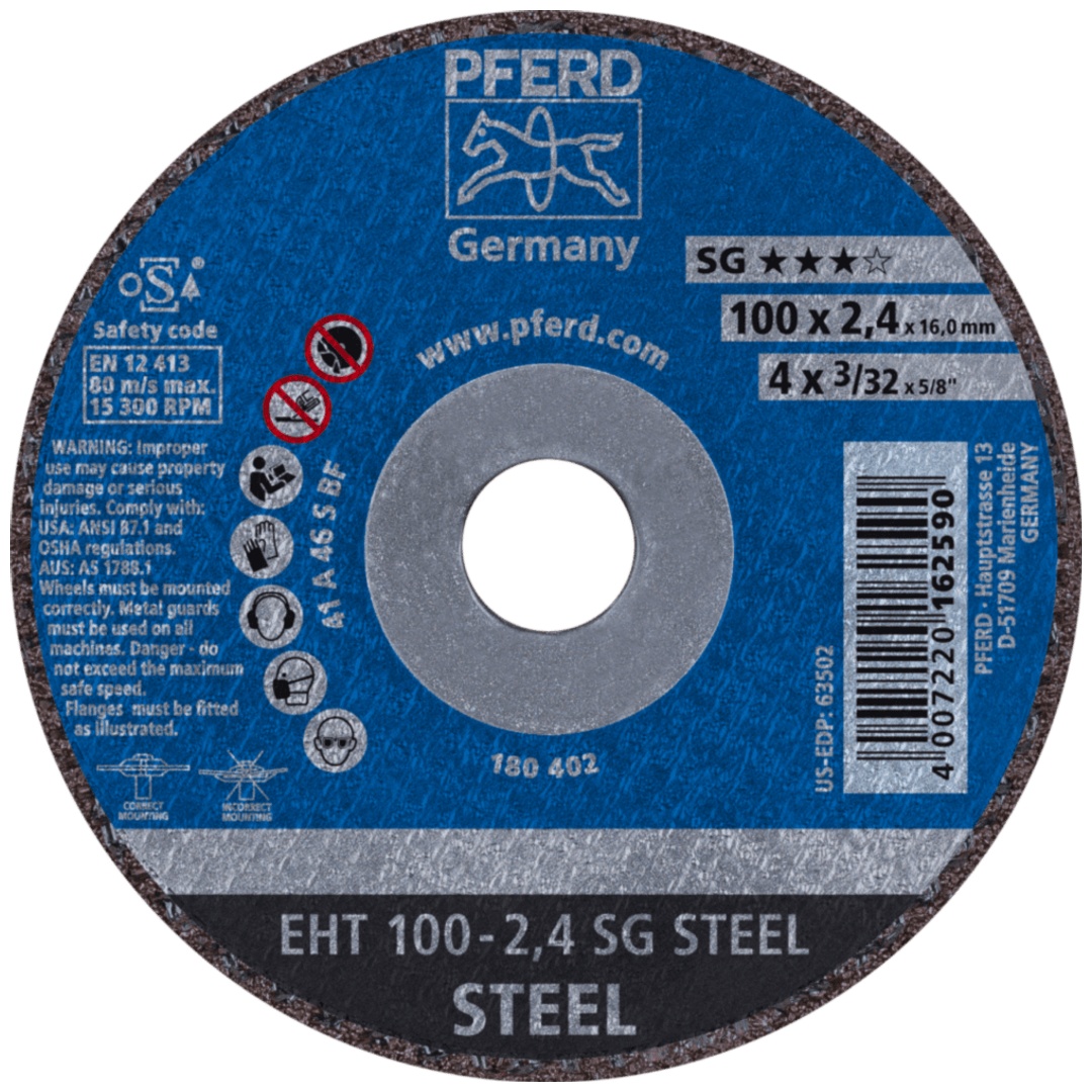 PFERD TOOLS Trennscheibe EHT 100x2,4x16 mm gerade Leistungslinie SG STEEL für Stahl