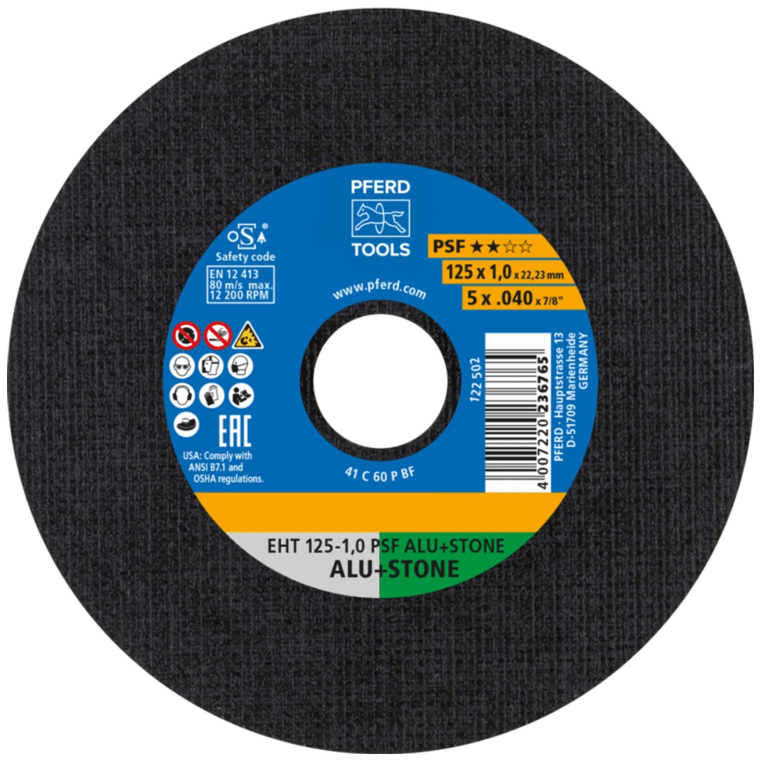 PFERD TOOLS Trennscheibe EHT 125x1,0x22,23 mm gerade Uni.-Linie PSF ALU+STONE für Alu/NE-Met./Stein/PVC (10)