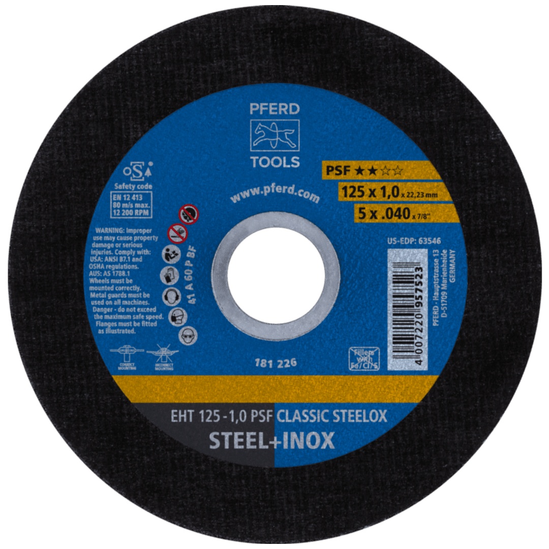 PFERD TOOLS Trennscheibe EHT 125x1,0x22,23 mm gerade Universallinie PSF CLASSIC STEELOX für Stahl/VA