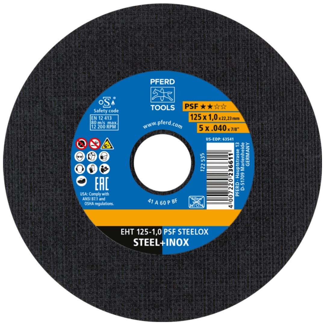 PFERD TOOLS Trennscheibe EHT 125x1,0x22,23 mm gerade Universallinie PSF STEELOX für Stahl/Edelstahl