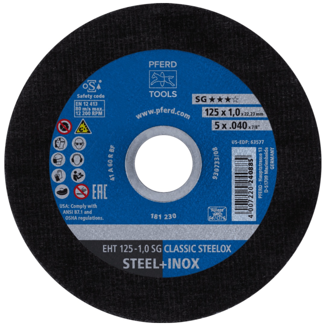 PFERD TOOLS Trennscheibe EHT 125x1,0x22,23 mm gerade Leistungslinie SG CLASSIC STEELOX für Stahl/VA