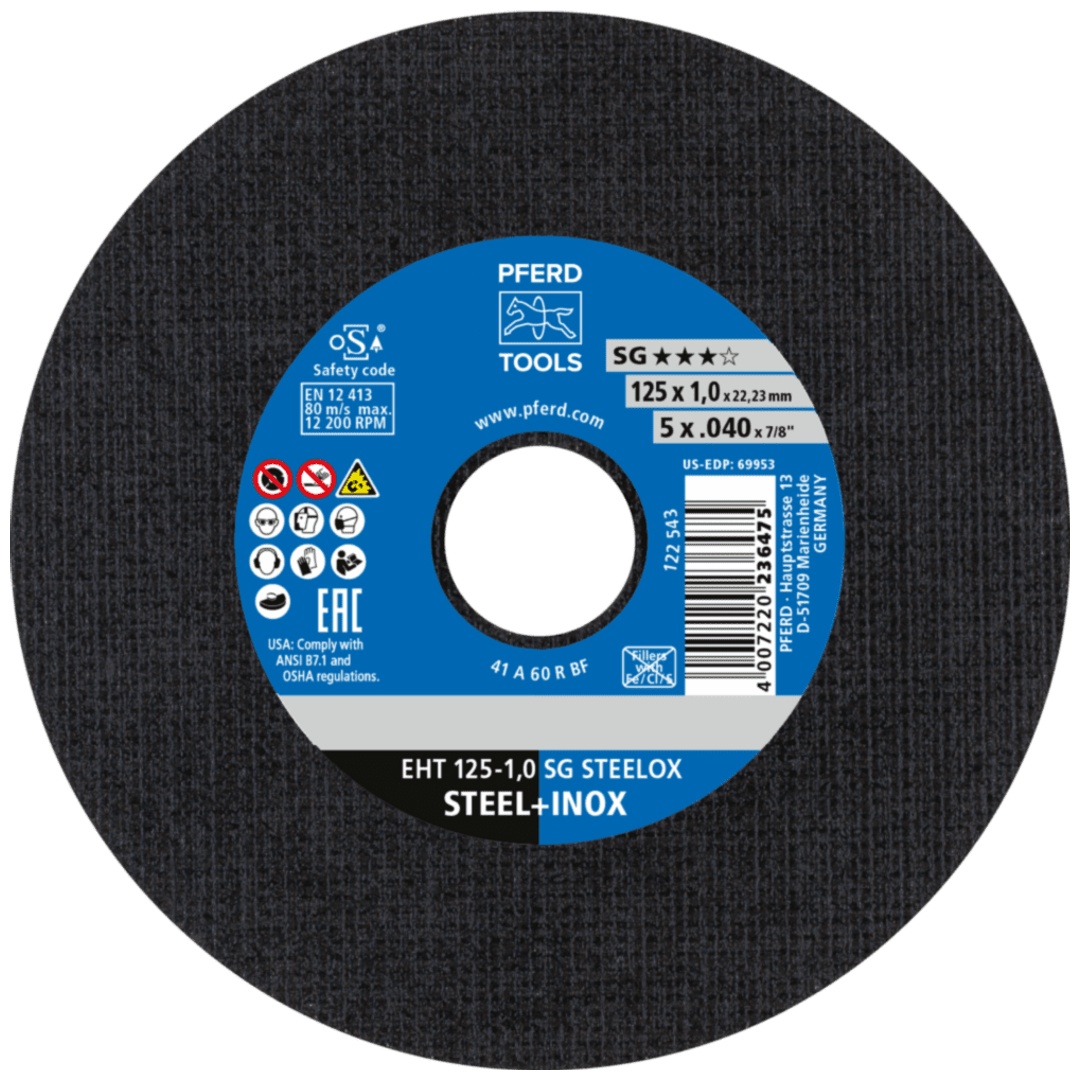 PFERD TOOLS Trennscheibe EHT 125x1,0x22,23 mm gerade Leistungslinie SG STEELOX für Stahl/Edelstahl