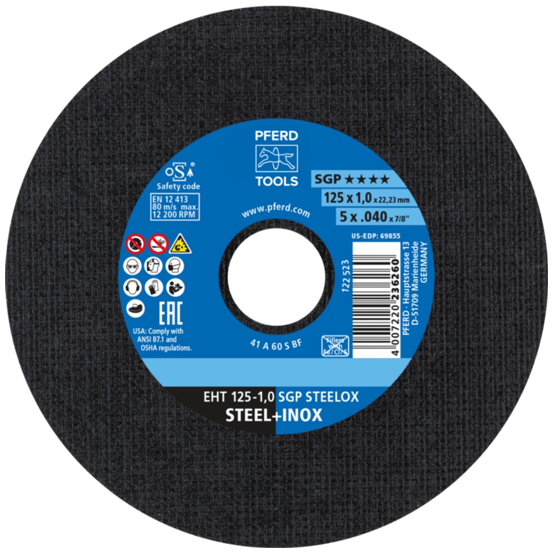 PFERD TOOLS Trennscheibe EHT 125x1,0x22,23 mm gerade Speziallinie SGP STEELOX für Stahl/Edelstahl