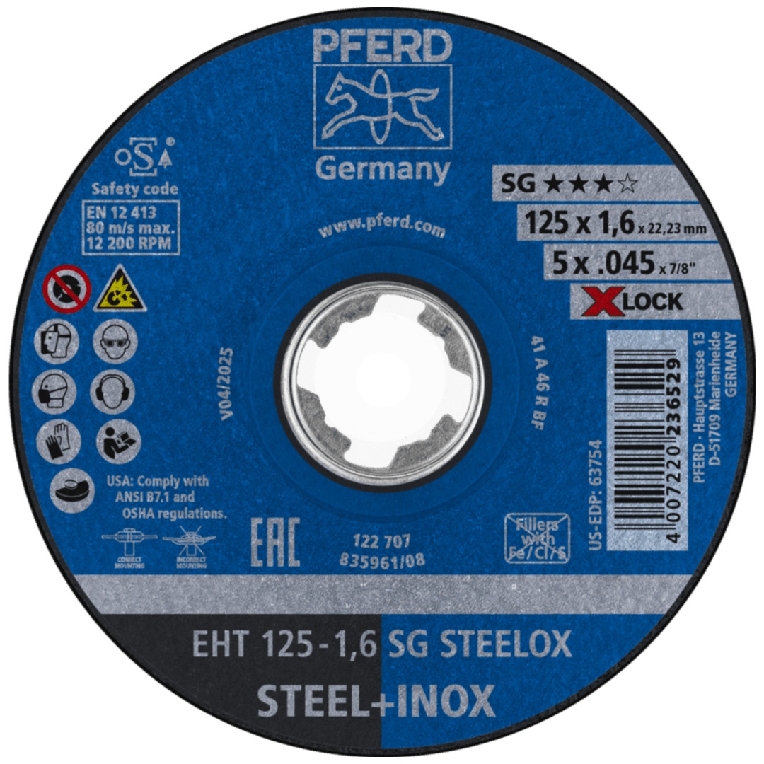 PFERD TOOLS Trennscheibe EHT 125x1,6 mm X-LOCK gerade Leistungslinie SG STEELOX für Stahl/Edelstahl