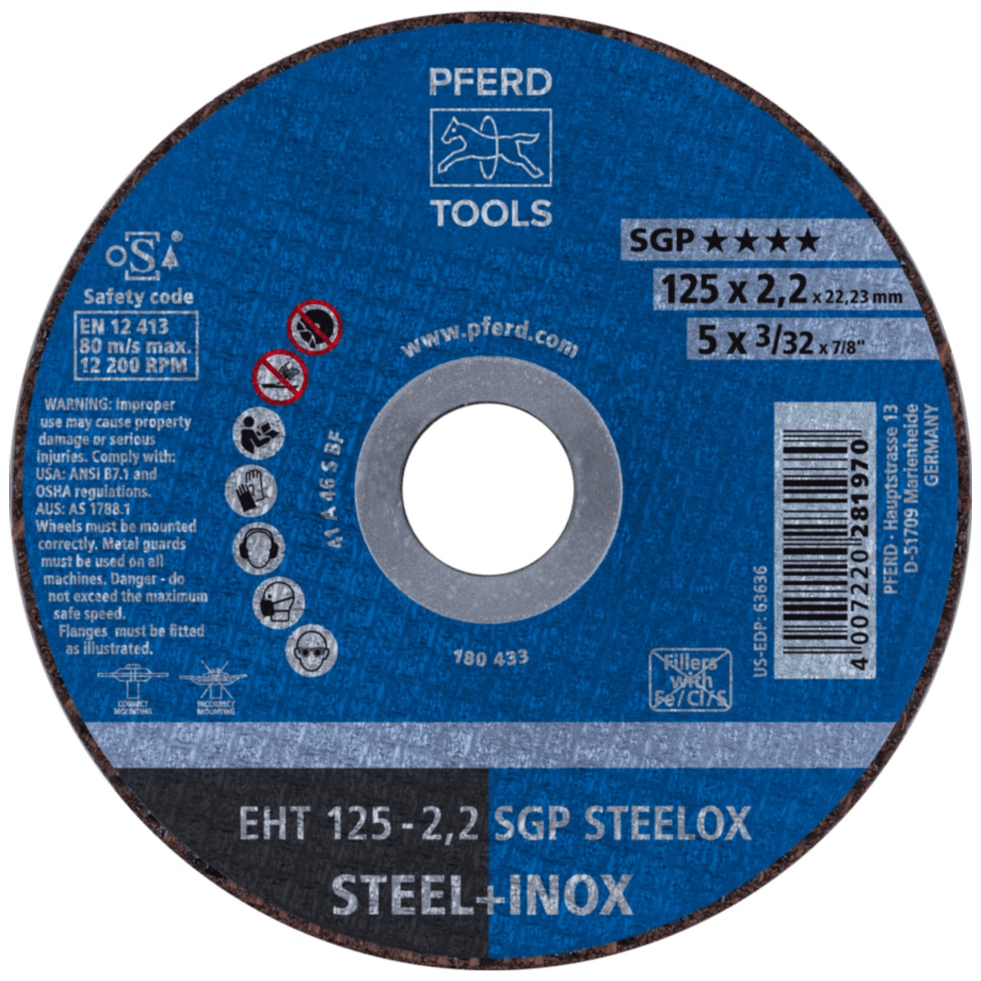 PFERD TOOLS Trennscheibe EHT 125x2,2x22,23 mm gerade Speziallinie SGP STEELOX für Stahl/Edelstahl