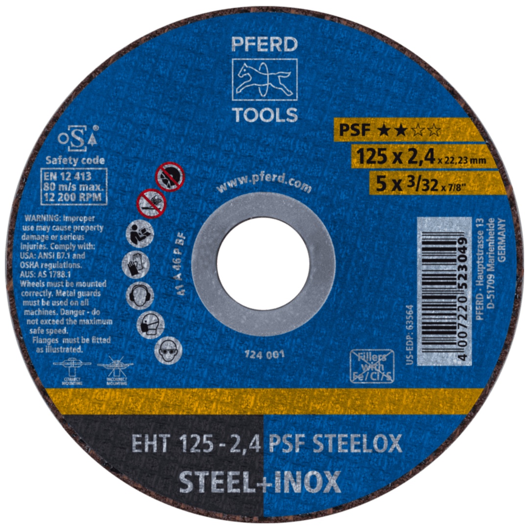 PFERD TOOLS Trennscheibe EHT 125x2,4x22,23 mm gerade Universallinie PSF STEELOX für Stahl/Edelstahl