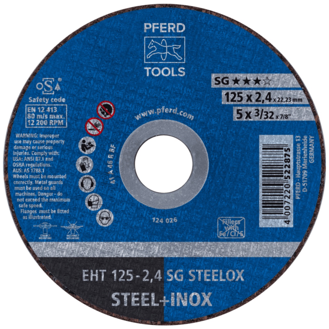 PFERD TOOLS Trennscheibe EHT 125x2,4x22,23 mm gerade Leistungslinie SG STEELOX für Stahl/Edelstahl