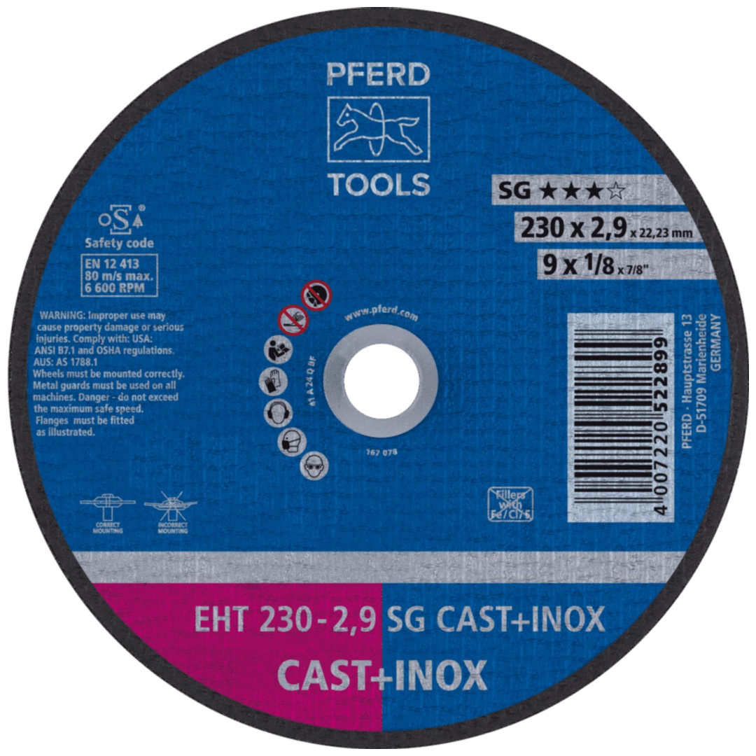 PFERD TOOLS Trennscheibe EHT 230x2,9x22,23 mm gerade Leistungslinie SG CAST+INOX für Guss/Edelstahl