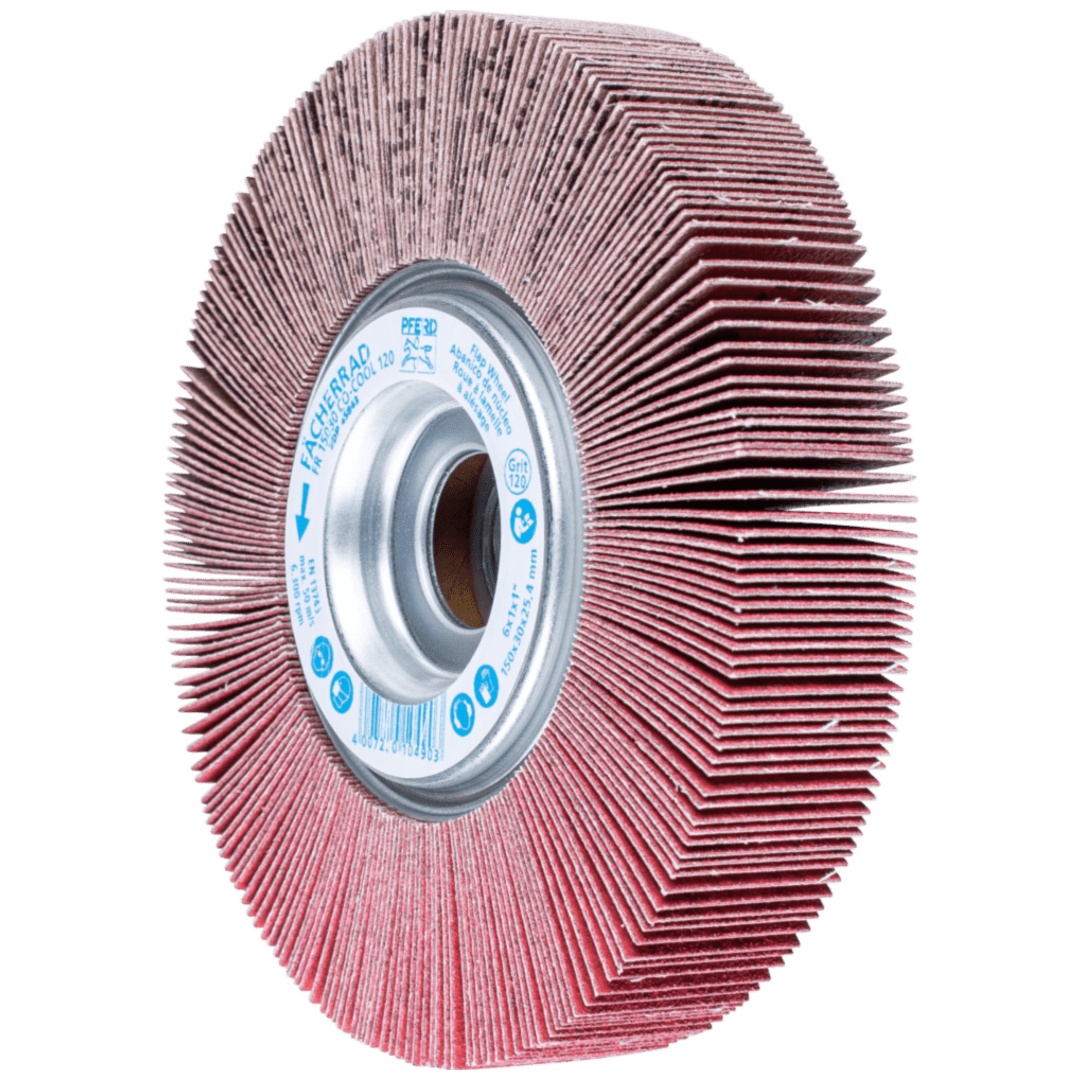 PFERD TOOLS Lamellenschleifrad FR Ø 150x30mm Bohrung Ø 25,4 mm CO-COOL120 für kühlen Schliff auf Edelstahl