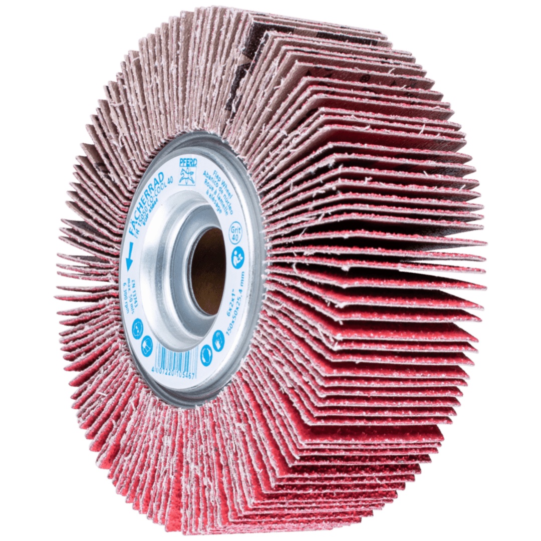 PFERD TOOLS Lamellenschleifrad FR Ø 150x50mm Bohrung Ø 25,4 mm CO-COOL40 für kühlen Schliff auf Edelstahl