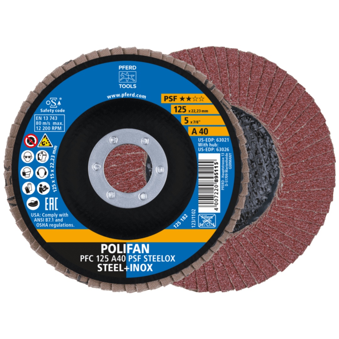 PFERD TOOLS POLIFAN Fächerscheibe PFC 125x22,23 mm konisch A40 Uni.-Linie PSF STEELOX Stahl/Edelstahl