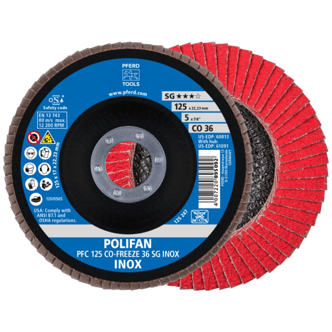 PFERD TOOLS POLIFAN Fächerscheibe PFC 125x22,23 mm konisch CO-FREEZE 36 SG INOX Edelstahl
