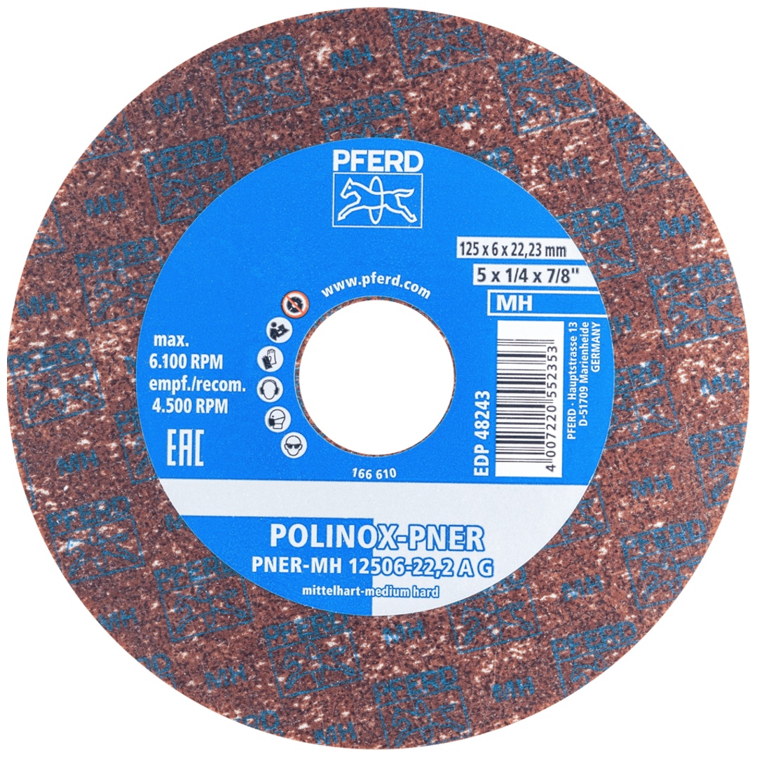 PFERD TOOLS POLINOX verpresstes Vlies-Rad PNER Ø 125x6 mm Bohrung-Ø 22,2 mm Mittelhart A Grob für Finish