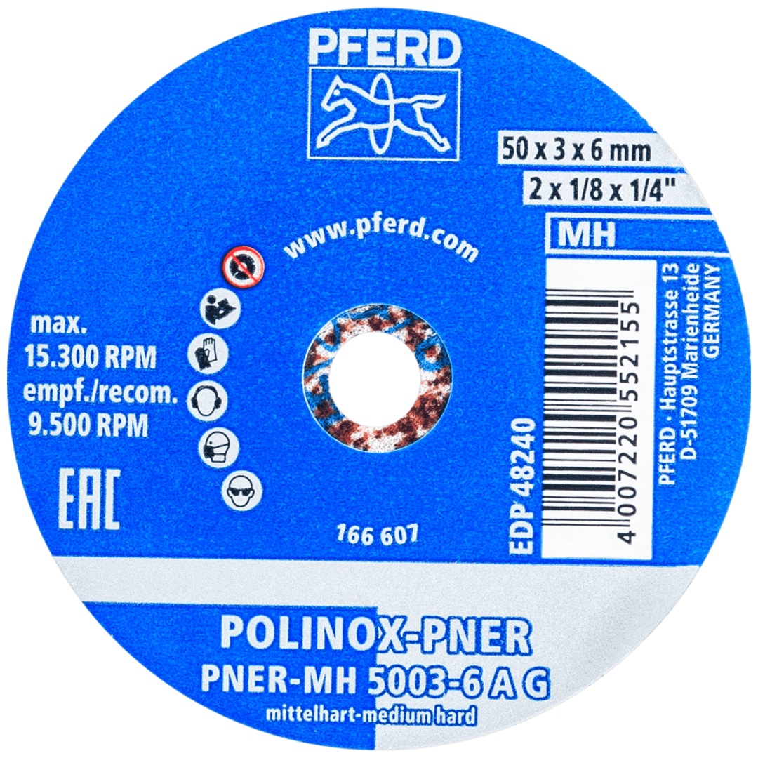 PFERD TOOLS POLINOX verpresstes Vlies-Rad PNER Ø 50x3 mm Bohrung-Ø 6 mm Mittelhart A Grob für Finish