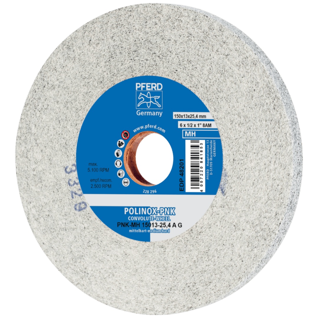 PFERD TOOLS POLINOX Gewickeltes Vlies-Rad PNK Ø 150x13 mm Bohrung-Ø 25,4 mm Mittehart SIC Fein für Finish