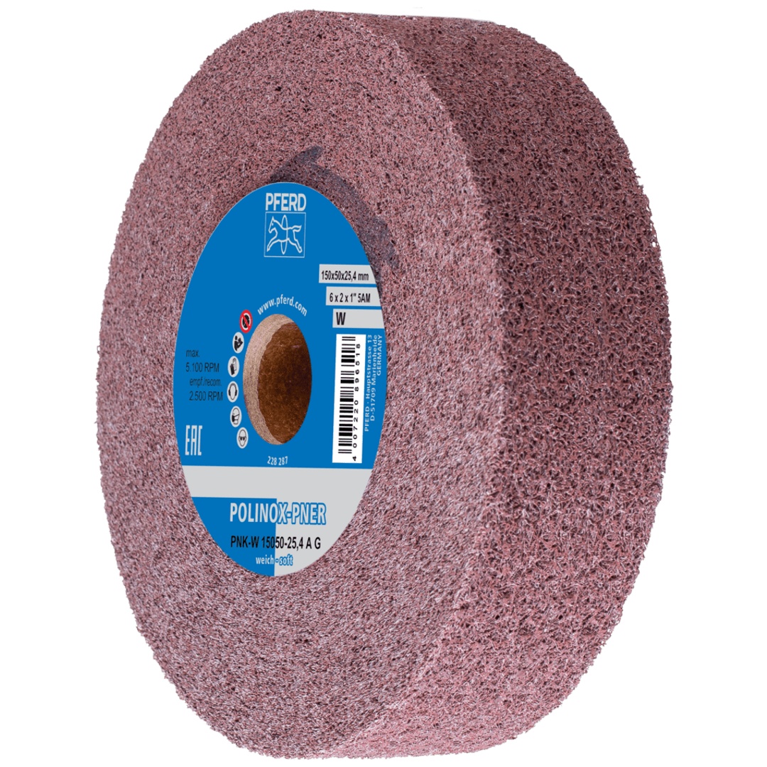 PFERD TOOLS POLINOX Gewickeltes Vlies-Rad PNK Ø 150x50 mm Bohrung-Ø 25,4 mm Weich A Grob für Finish