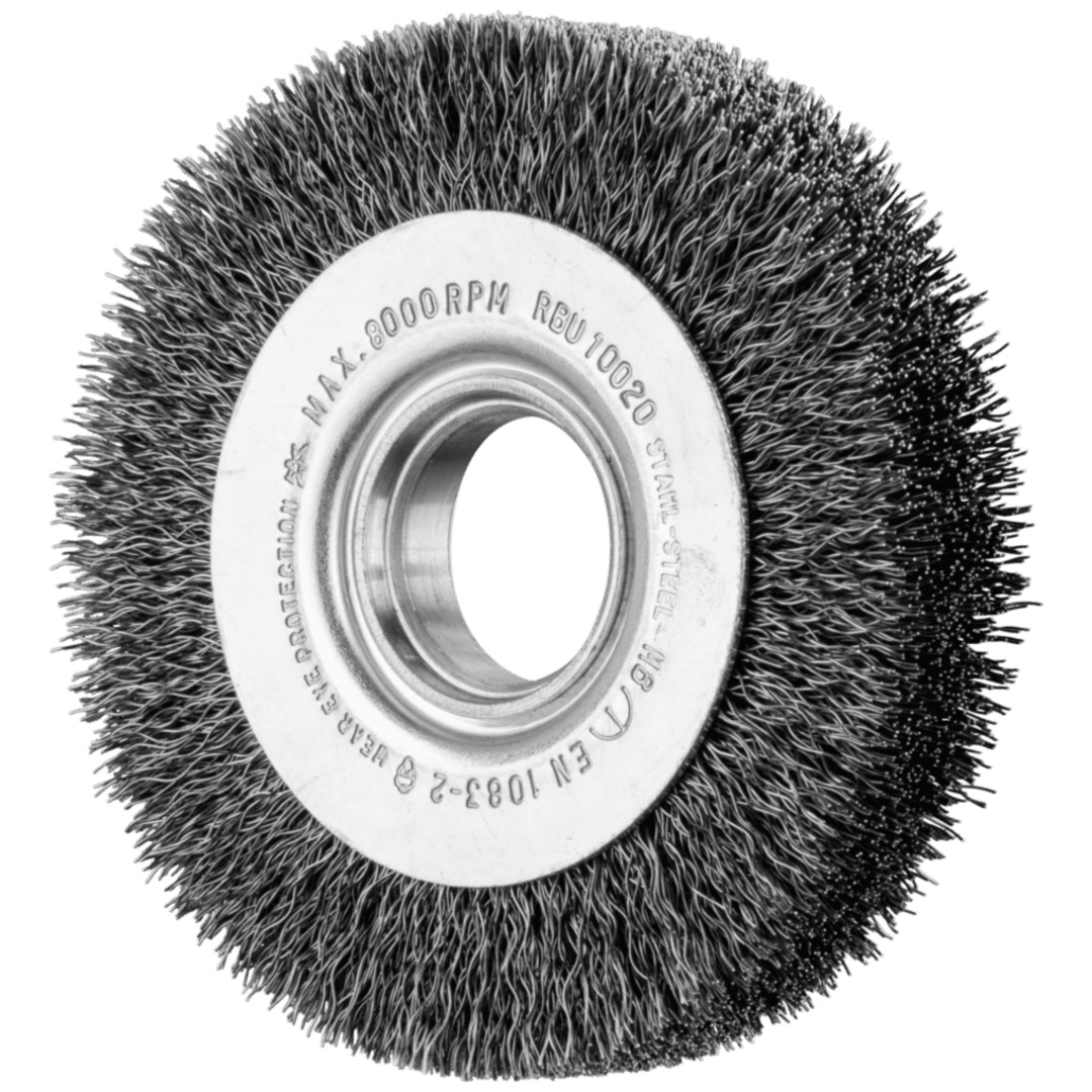 PFERD TOOLS POS Rundbürste breit ungezopft RBU Ø100x20xvariable Bohrung Stahl-Draht-Ø0,30 Schleifbock