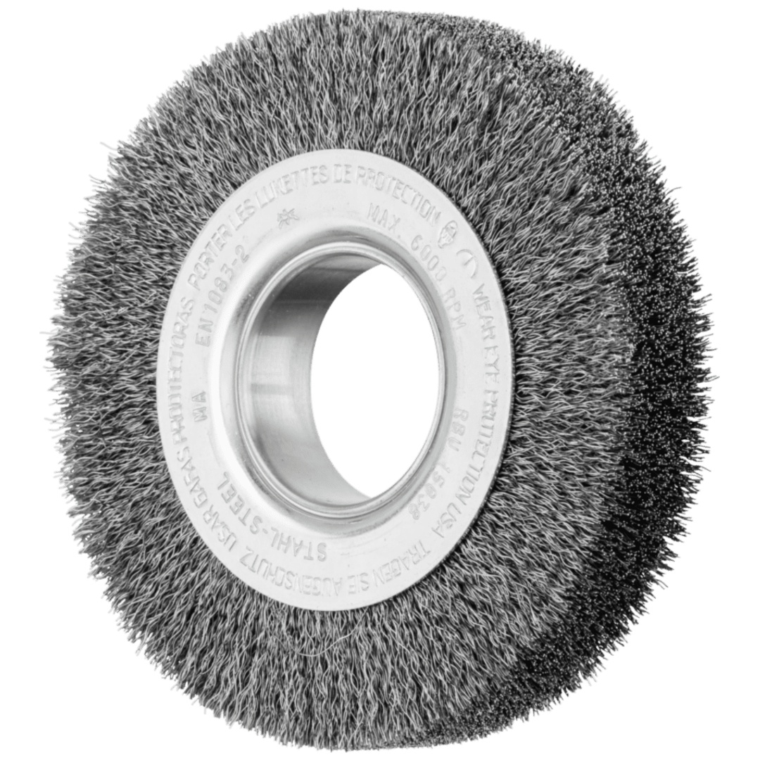 PFERD TOOLS POS Rundbürste breit ungezopft RBU Ø150x38xvariable Bohrung Stahl-Draht-Ø0,30 Schleifbock