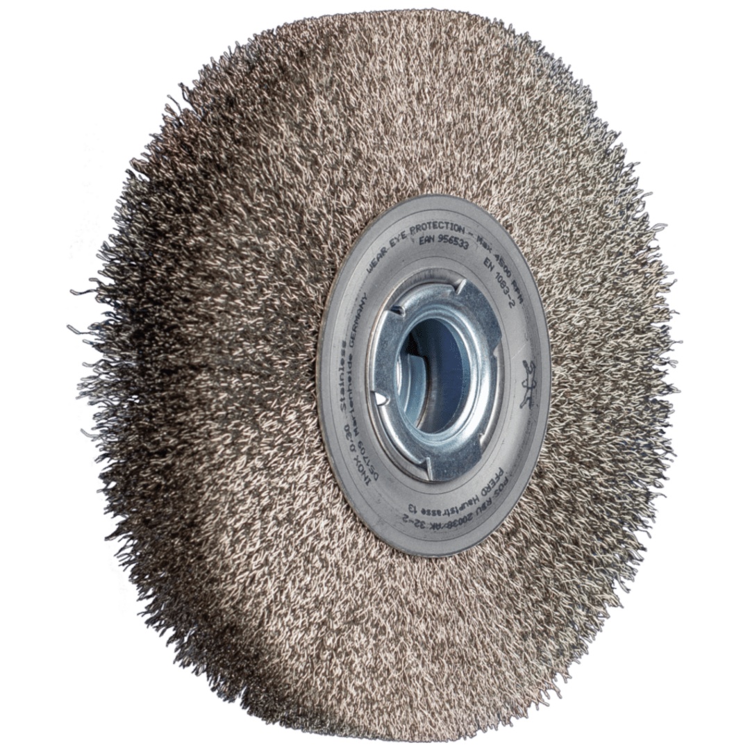 PFERD TOOLS POS Rundbürste breit ungezopft RBU Ø200x38xvariable Bohrung Edelstahl-Draht-Ø0,30 Schleifbock