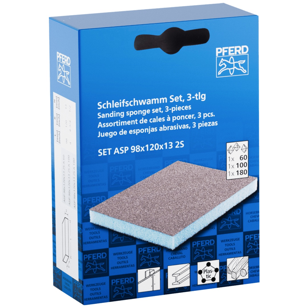 PFERD TOOLS Wasserfester Schleifschwamm 98x120x13 mm A60,A100,A180 zweiseitig für universelle Anwendung